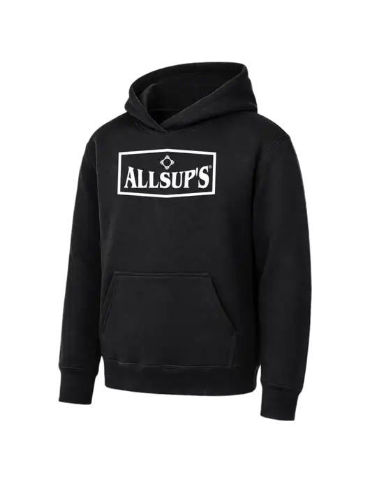 Youth Black 7.8 oz Pullover Hooded Sweatshirt w/ALLSUP'S Logo