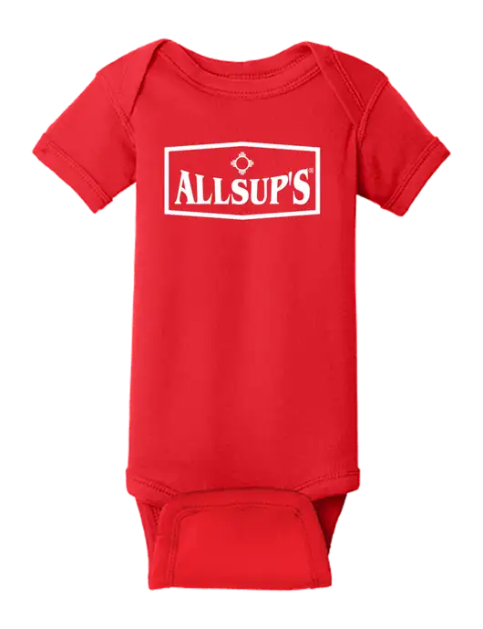 Rabbit Skins Red Infant Short Sleeve Baby Rib Bodysuit w/ALLSUP'S Logo
