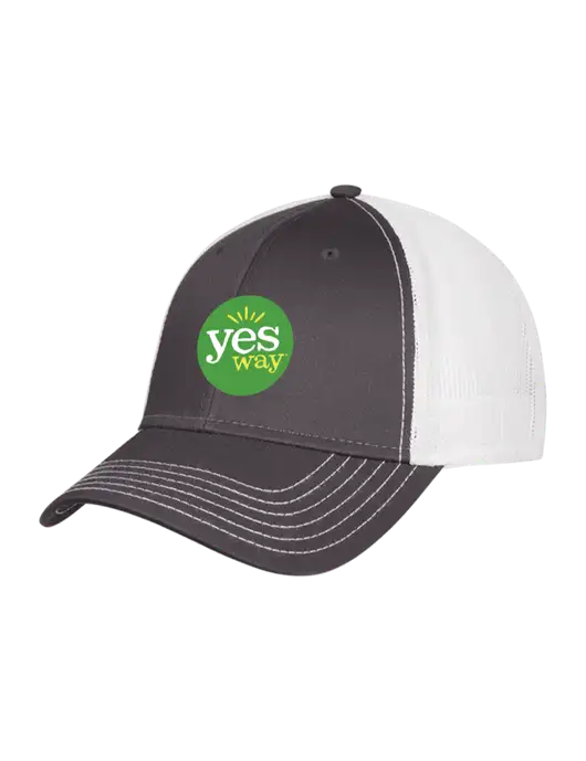 Dark Grey/White Mesh Trucker Cap Snap Back w/Yesway Logo