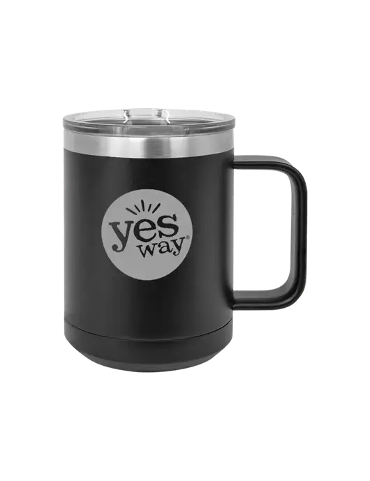 Polar Camel 15 oz Powder Coated Black Vacuum Insulated Mug with Slider Lid w/Yesway Logo