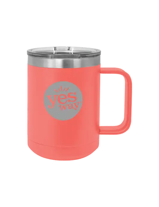 Polar Camel 15 oz Powder Coated Coral Vacuum Insulated Mug with Slider Lid w/Yesway Logo