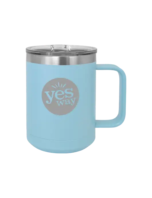 Polar Camel 15 oz Powder Coated Light Blue Vacuum Insulated Mug with Slider Lid w/Yesway Logo