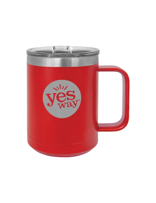 Polar Camel 15 oz Powder Coated Red Vacuum Insulated Mug with Slider Lid w/Yesway Logo