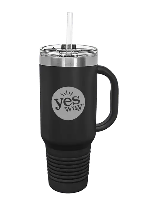 Polar Camel 40 oz. Powder Coated Vacuum Insulated Black Travel Mug with Straw w/Yesway Logo