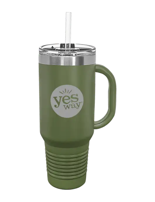Polar Camel 40 oz. Powder Coated Vacuum Insulated Olive Travel Mug with Straw w/Yesway Logo