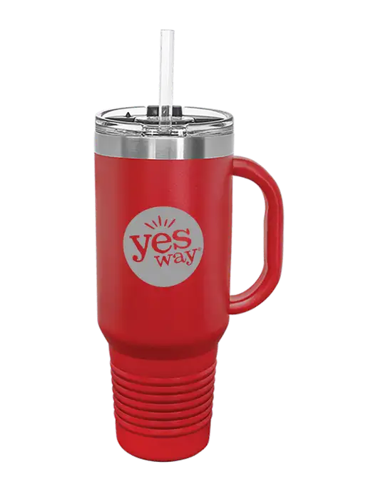 Polar Camel 40 oz. Powder Coated Vacuum Insulated Red Travel Mug with Straw w/Yesway Logo