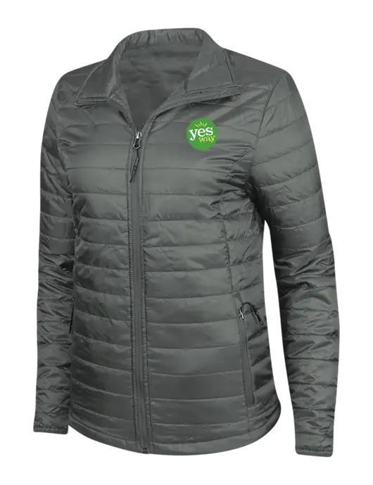 Dark Grey Womens Puffy Packable Jacket w/Yesway Logo