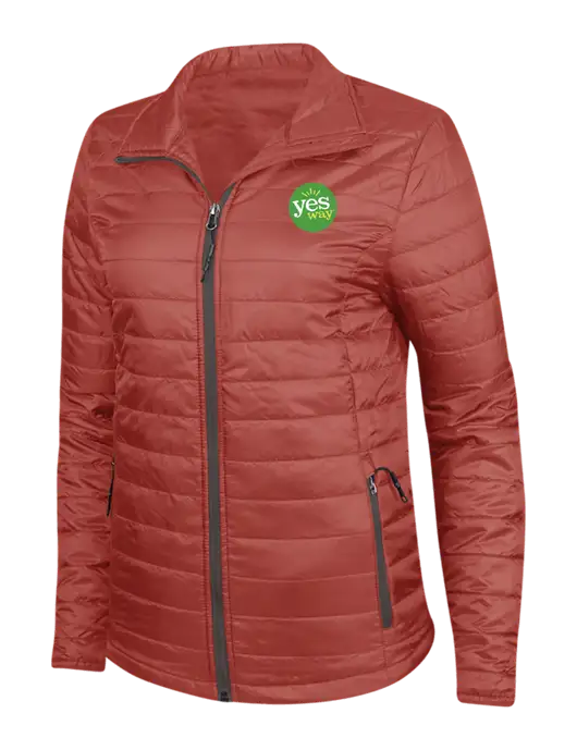 Dark Red Womens Puffy Packable Jacket w/Yesway Logo