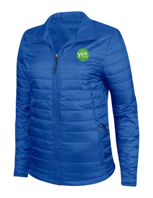 Dark Royal Blue Womens Puffy Packable Jacket w/Yesway Logo