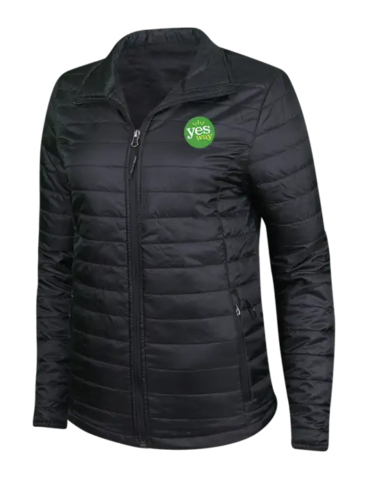 Womens Black Puffy Packable Jacket w/Yesway Logo