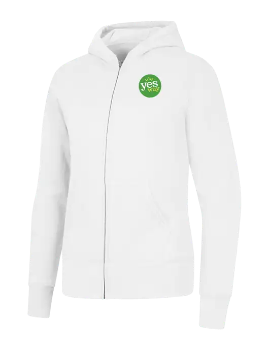 White Womens Core Fleece Full-Zip Hooded Sweatshirt w/Yesway Logo