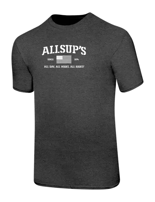 Ring Spun Dark Heather Grey 4.5 oz T-Shirt w/Allsup's Veteran 2024 Logo