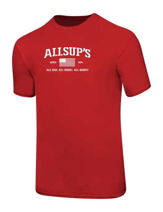 Ring Spun Red 4.5 oz T-Shirt w/Allsup's Veteran 2024 Logo