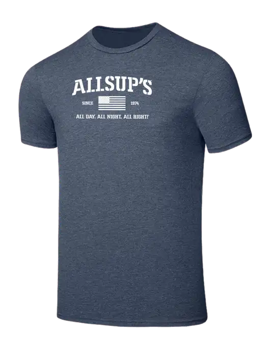 Seriously Soft Heathered Navy T-Shirt w/Allsup's Veteran 2024 Logo