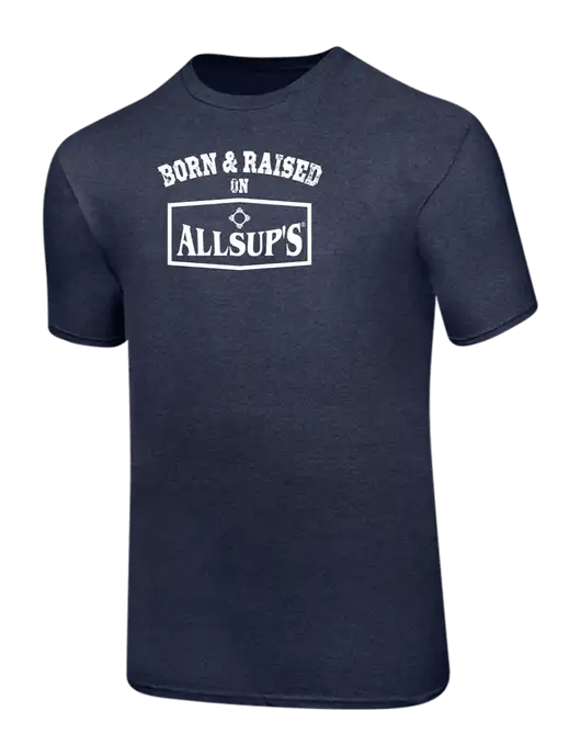 Ring Spun Heather Navy 4.5 oz T-Shirt w/Allsup's Born & Raised Logo