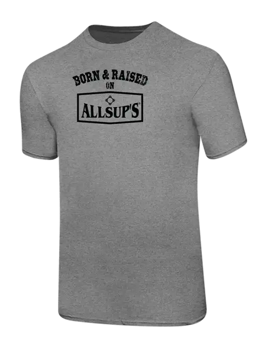 Ring Spun Light Heather Grey 4.5 oz T-Shirt w/Allsup's Born & Raised Logo