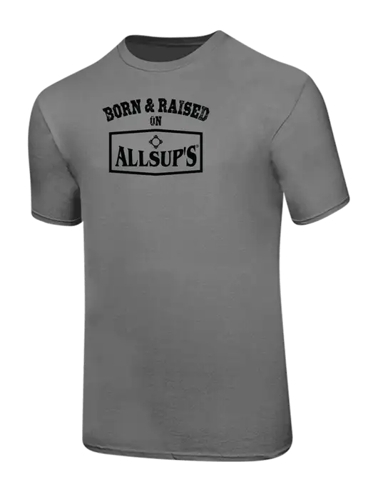 Ring Spun Medium Grey 4.5 oz T-Shirt w/Allsup's Born & Raised Logo