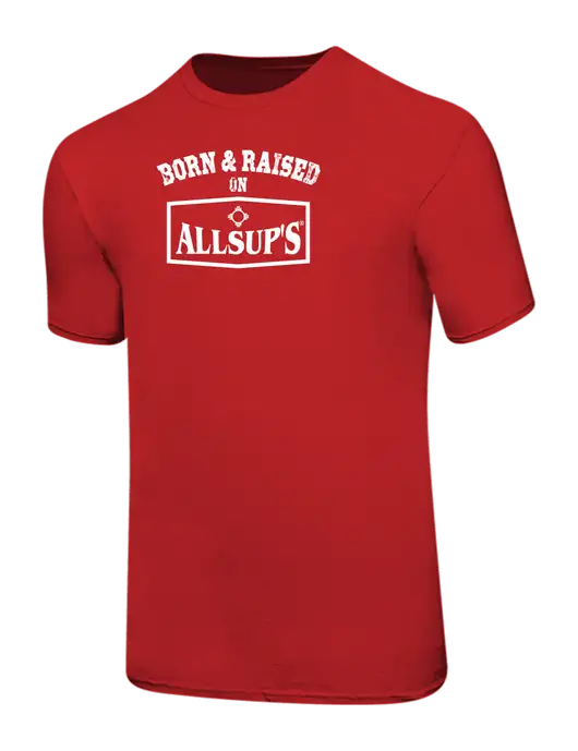 Ring Spun Red 4.5 oz T-Shirt w/Allsup's Born & Raised Logo