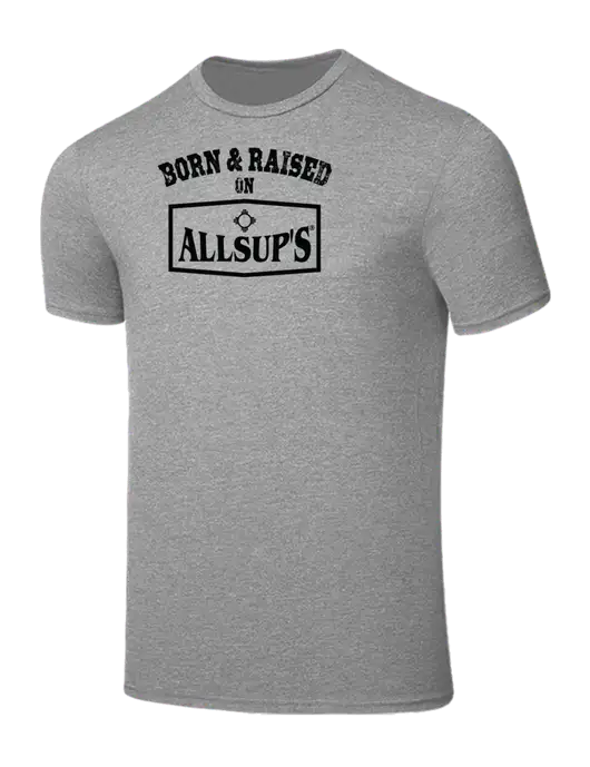 Seriously Soft Light Heather Grey T-Shirt w/Allsup's Born & Raised Logo