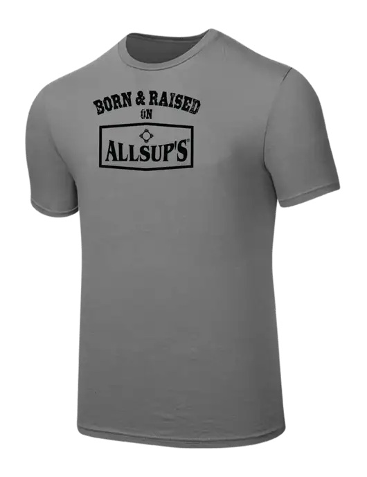 Seriously Soft Medium Grey T-Shirt w/Allsup's Born & Raised Logo