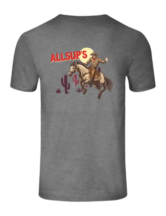Seriously Soft Grey Frost T-Shirt w/Allsup's Riding Off Logo, Allsup's Riding Off Logo