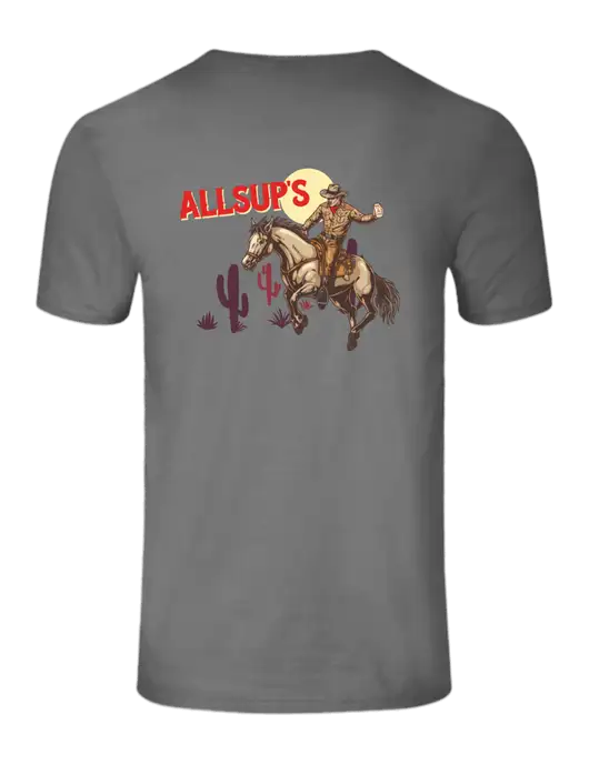 Seriously Soft Medium Grey T-Shirt w/Allsup's Riding Off Logo, Allsup's Riding Off Logo