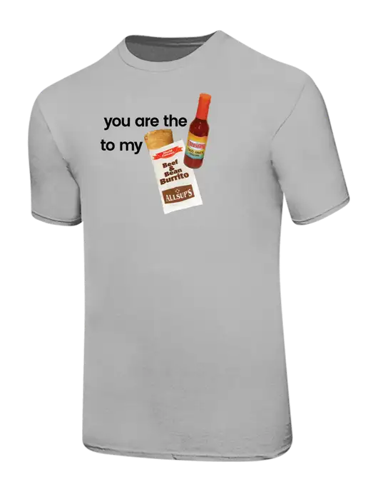 Ring Spun Silver 4.5 oz T-Shirt w/Allsup's Sauce to Burrito Logo