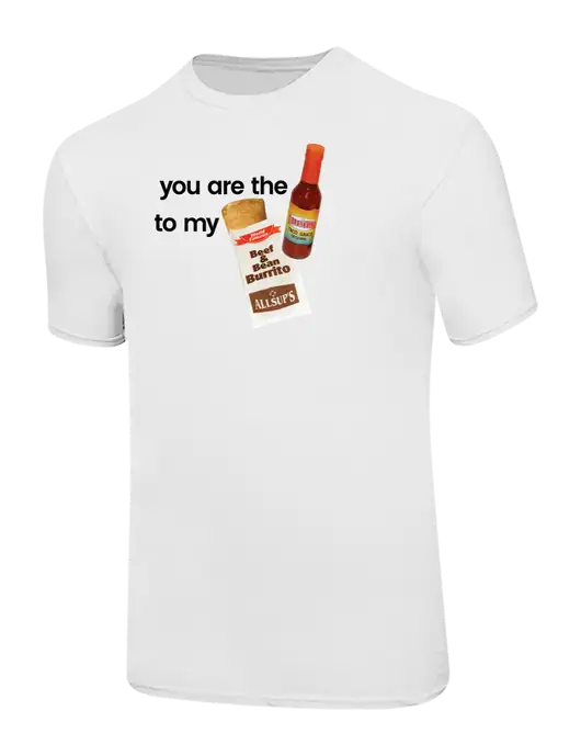 Ring Spun White 4.5 oz T-Shirt w/Allsup's Sauce to Burrito Logo