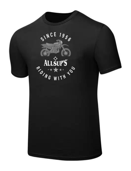 Seriously Soft Black T-Shirt w/Allsup's Since 1956 Motorcycle Logo