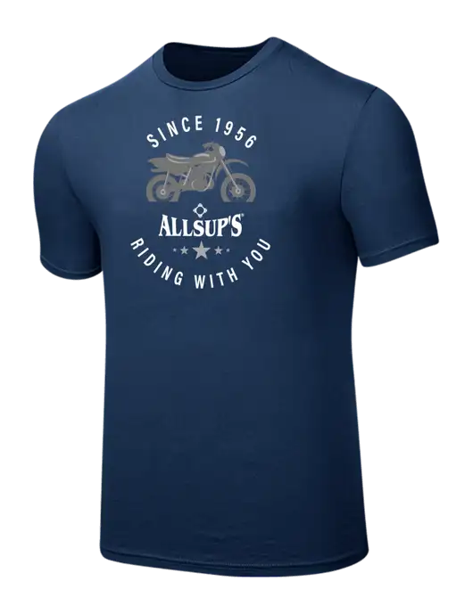 Seriously Soft Deep Slate Blue T-Shirt w/Allsup's Since 1956 Motorcycle Logo