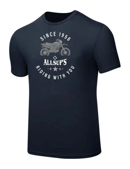 Seriously Soft Navy T-Shirt w/Allsup's Since 1956 Motorcycle Logo