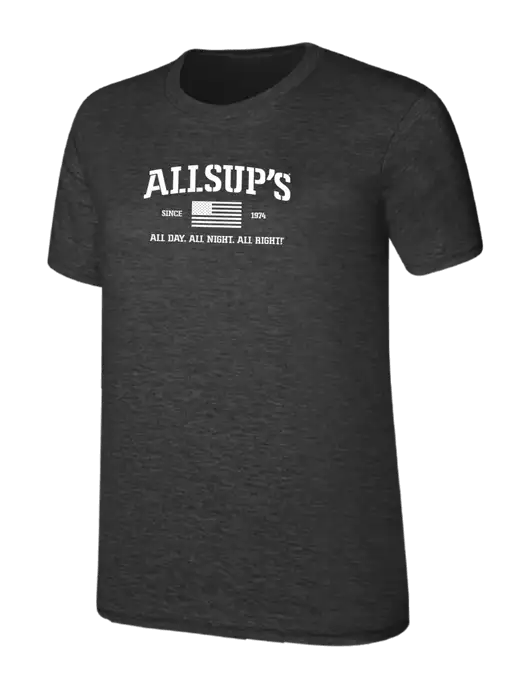 Womens Ring Spun Dark Heather Grey 4.5 oz T-Shirt w/Allsup's Veteran 2024 Logo