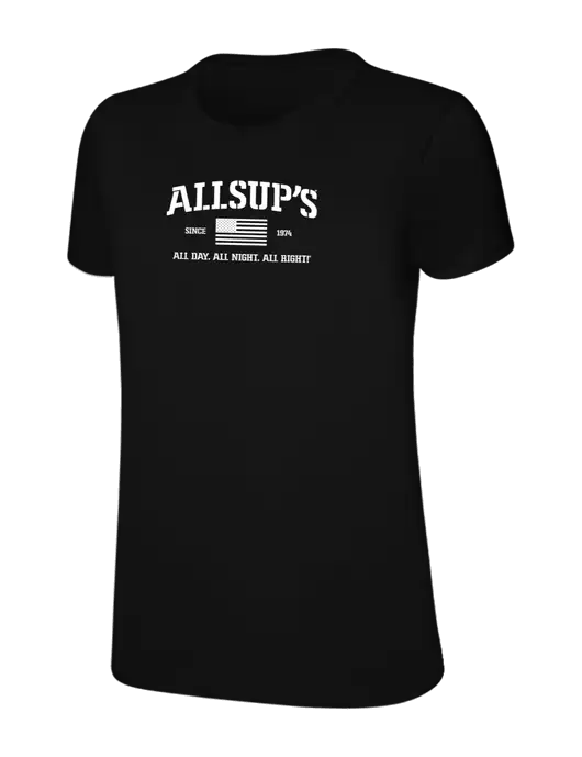 Womens Ring Spun Jet Black 4.5 oz T-Shirt w/Allsup's Veteran 2024 Logo