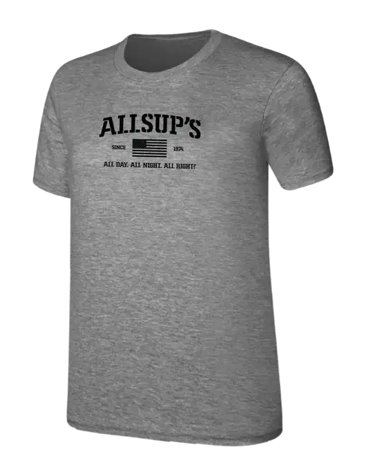 Womens Ring Spun Light Grey Heather 4.5 oz T-Shirt w/Allsup's Veteran 2024 Logo