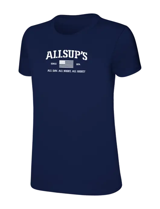 Womens Ring Spun Navy 4.5 oz T-Shirt w/Allsup's Veteran 2024 Logo