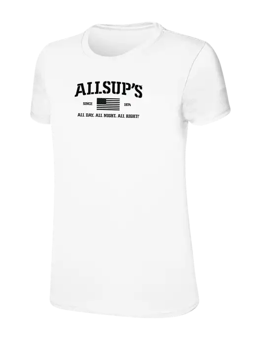Womens Ring Spun White 4.5 oz T-Shirt w/Allsup's Veteran 2024 Logo