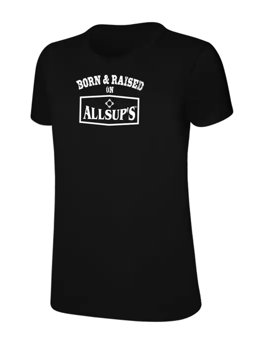 Womens Ring Spun Jet Black 4.5 oz T-Shirt w/Allsup's Born & Raised Logo