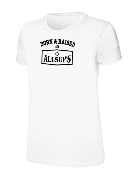 Womens Ring Spun White 4.5 oz T-Shirt w/Allsup's Born & Raised Logo