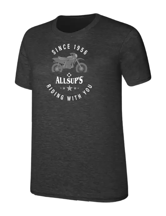 Womens Ring Spun Dark Heather Grey 4.5 oz T-Shirt w/Allsup's Since 1956 Motorcycle Logo