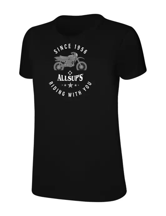 Womens Ring Spun Jet Black 4.5 oz T-Shirt w/Allsup's Since 1956 Motorcycle Logo