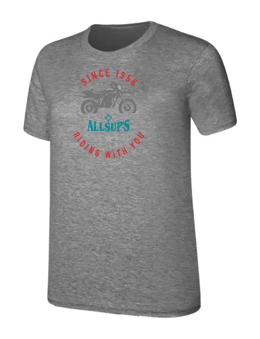 Womens Ring Spun Light Grey Heather 4.5 oz T-Shirt w/Allsup's Since 1956 Motorcycle Logo