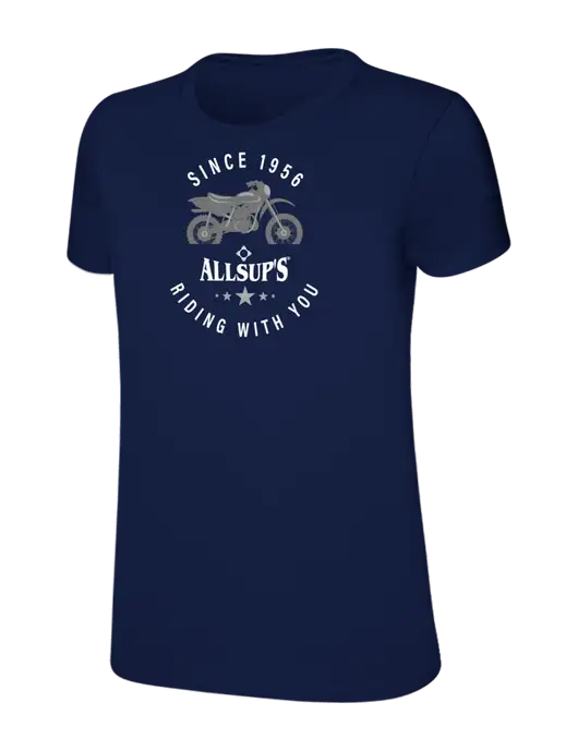 Womens Ring Spun Navy 4.5 oz T-Shirt w/Allsup's Since 1956 Motorcycle Logo