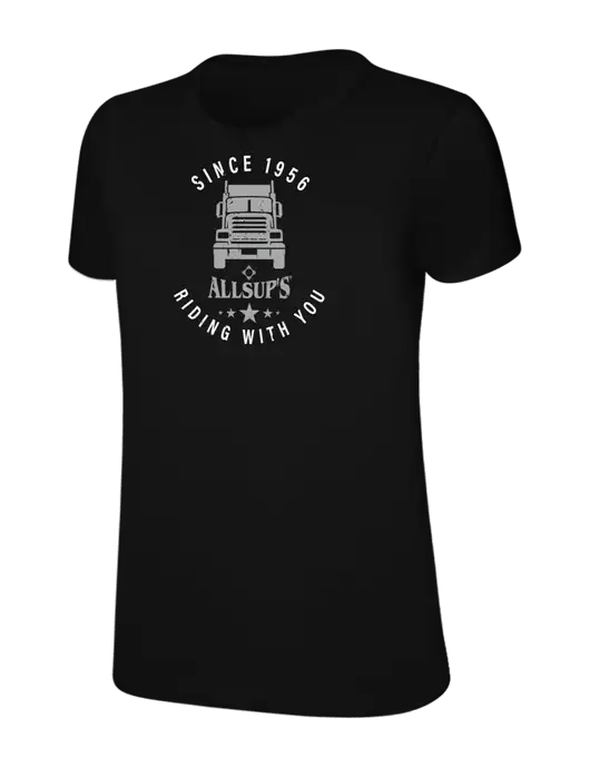Womens Ring Spun Jet Black 4.5 oz T-Shirt w/Allsup's Big Rig Distressed Logo