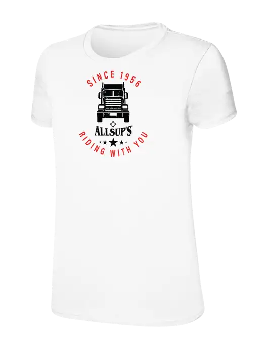 Womens Ring Spun White 4.5 oz T-Shirt w/Allsup's Big Rig Distressed Logo