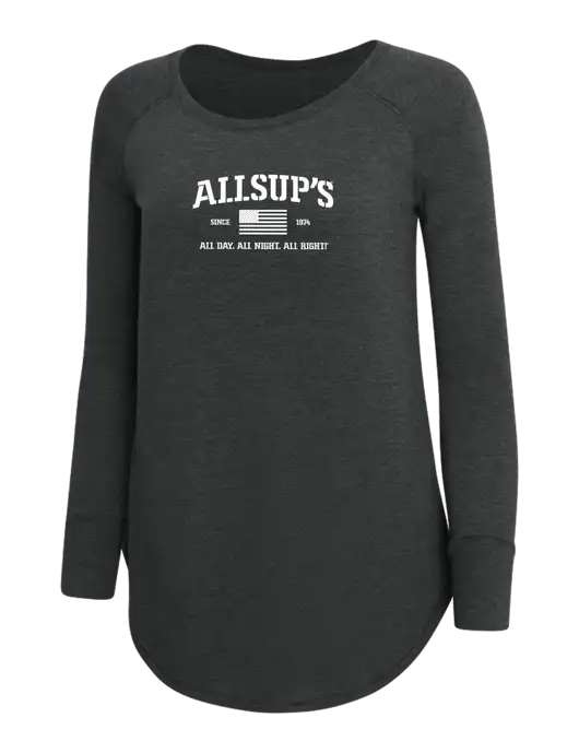 Womens Perfect Wide Collar Tunic Tri-Blend Black Frost 4.5 oz T-Shirt w/Allsup's Veteran 2024 Logo