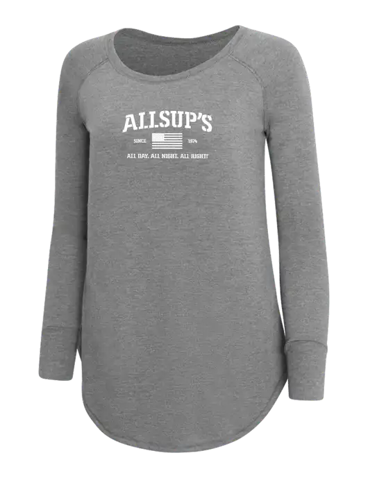 Womens Perfect Wide Collar Tunic Tri-Blend Grey Frost 4.5 oz T-Shirt w/Allsup's Veteran 2024 Logo