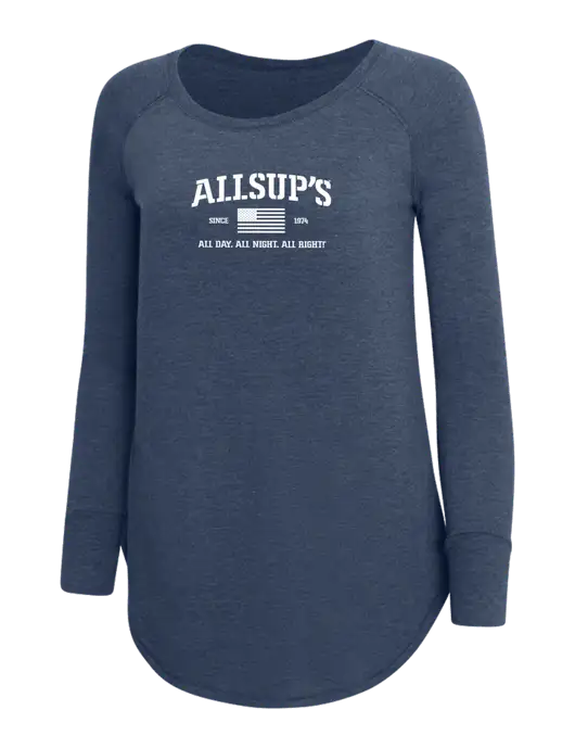 Womens Perfect Wide Collar Tunic Tri-Blend Navy Frost 4.5 oz T-Shirt w/Allsup's Veteran 2024 Logo