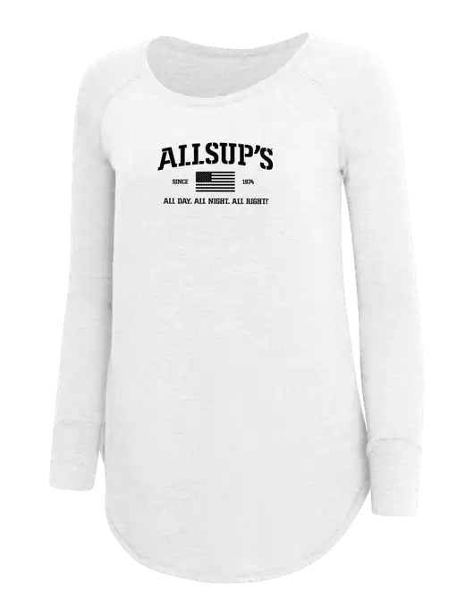 Womens Perfect Wide Collar Tunic Tri-Blend White 4.5 oz T-Shirt w/Allsup's Veteran 2024 Logo