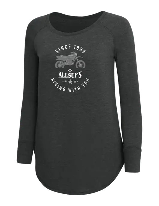 Womens Perfect Wide Collar Tunic Tri-Blend Black Frost 4.5 oz T-Shirt w/Allsup's Since 1956 Motorcycle Logo
