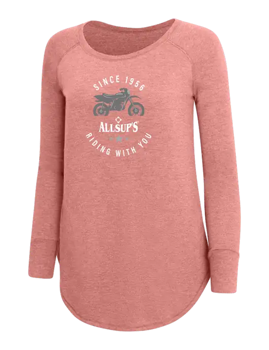 Womens Perfect Wide Collar Tunic Tri-Blend Blush Frost 4.5 oz T-Shirt w/Allsup's Since 1956 Motorcycle Logo